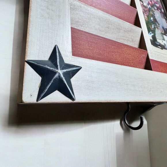 VTG WALL HANGING AMERICAN FLAG PICTURE FRAME KEY HOLDER STARS & STRIPES RUSTIC - Picture 3 of 12